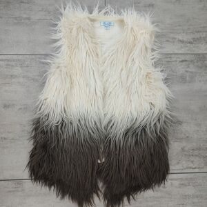 She + Sky Women's Two Toned Brown Cream Faux Fur Vest One Size